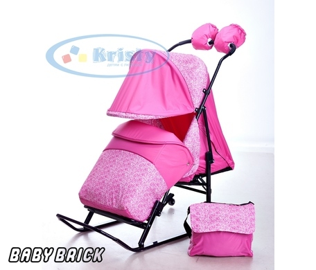 Фотография Санки коляска на колесиках Luxe Comfort (Kristy Luxe Comfort-розовый вязка)